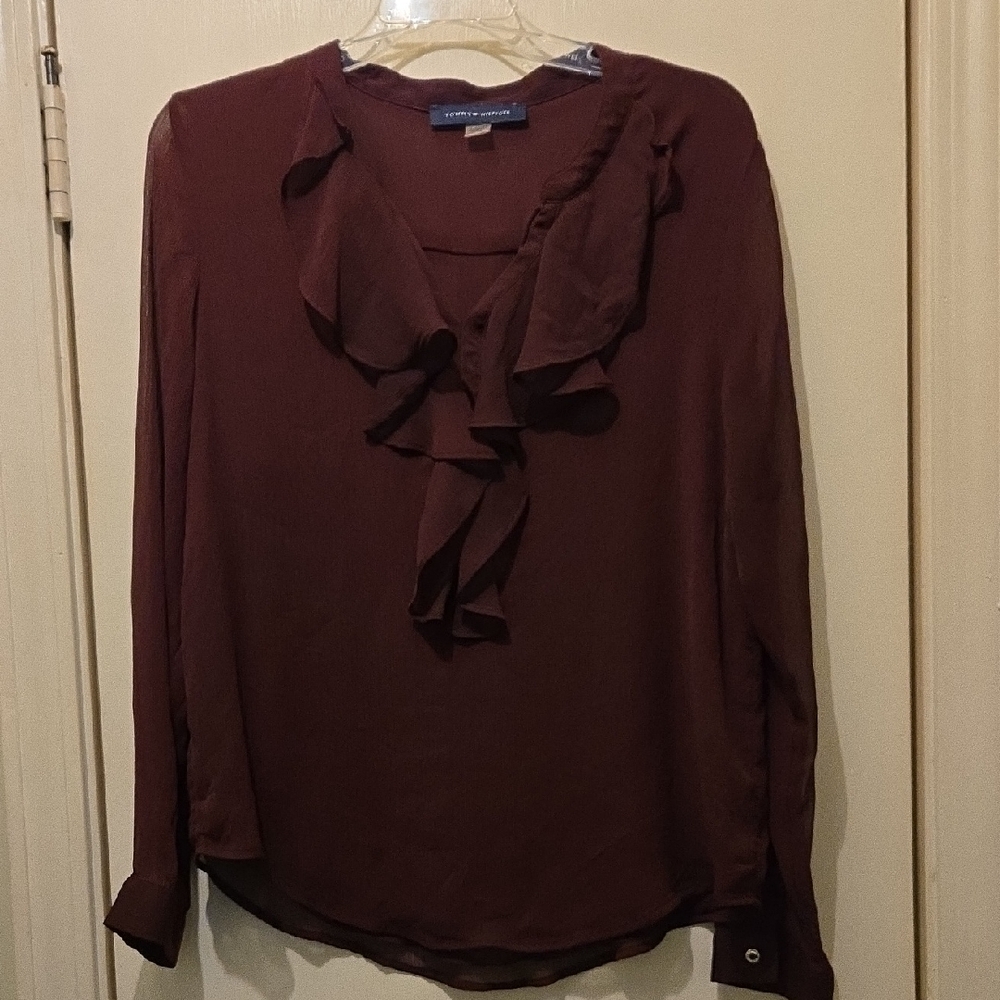 Tommy Hilfiger Red Ruffled Long Sleeve Blouse